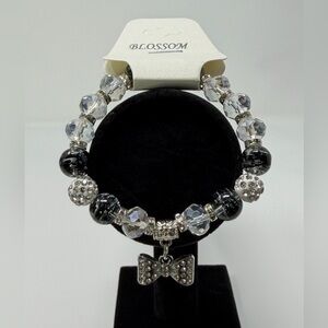Black, Silver, Clear Beaded Stretch Bracelet